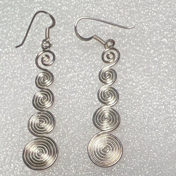 Sterling Silver Earrings 2.5" Spiral Dangle Celtic Swirl Galaxy Artisan Made - Picture 1 of 6